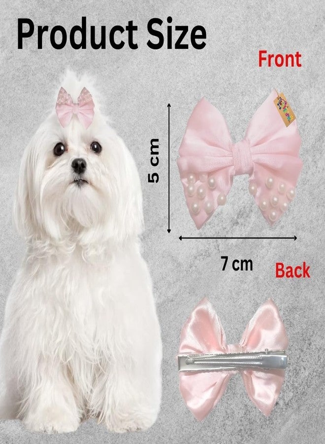 Western Era Dog Bow Hair Clip with Pearls | Stylish Pet Accessory | Small, Medium & Large Dogs | Ideal for Grooming, Photoshoots Fashionable & Durable Design for Pets (Light Pink) - Image 4